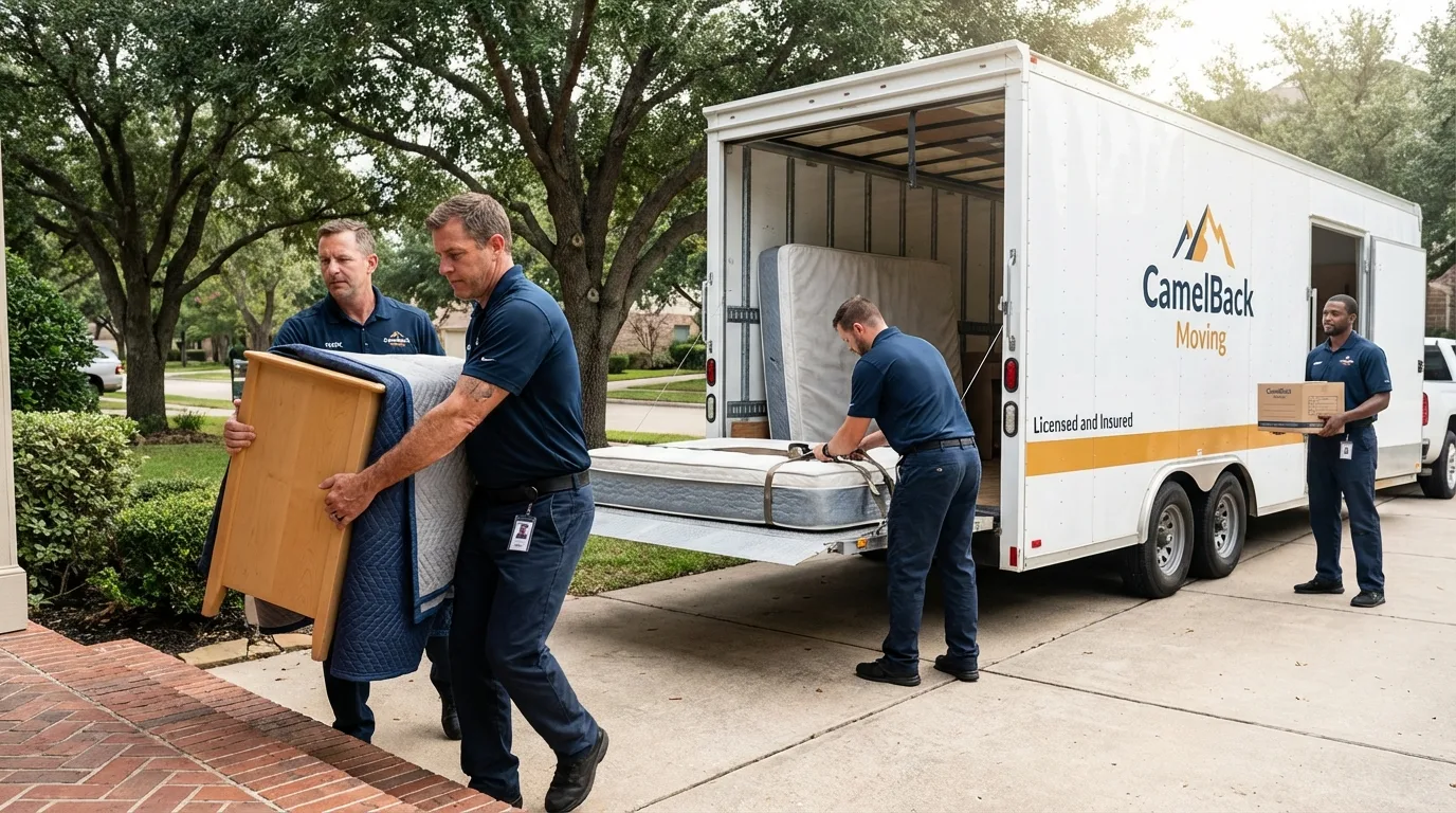 Crew loading residential truck for cross-state move from Andover, KS