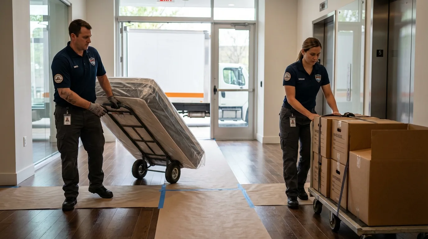 Professional apartment movers loading elevator in Andover, KS