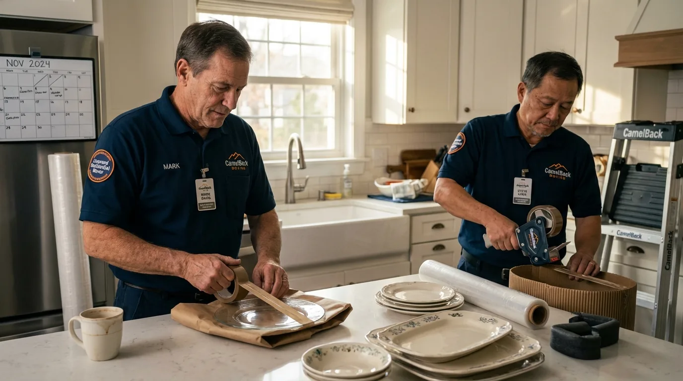 Professional crew packing kitchen dishware in Andover, KS